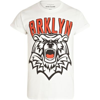 White Brooklyn bear print t-shirt