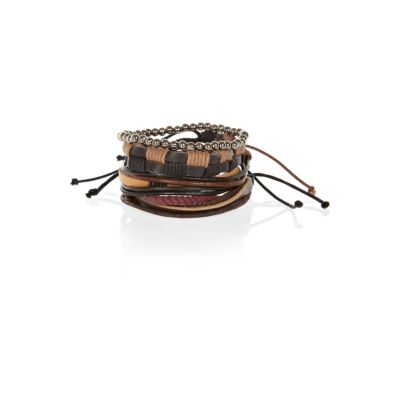 Brown leather woven wrist bands