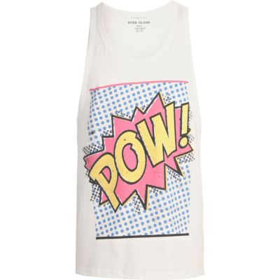 White POW print vest