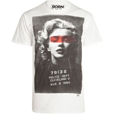 White Born Idol mug shot print t-shirt