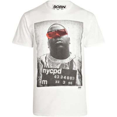 White Born Idol mug shot print t-shirt