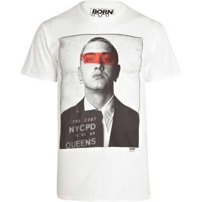 White Born Idol mug shot print t-shirt 