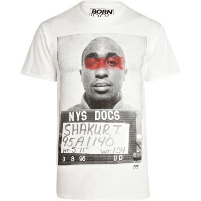 White Born Idol mug shot print t-shirt