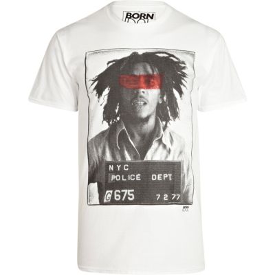 White Born Idol mug shot print t-shirt