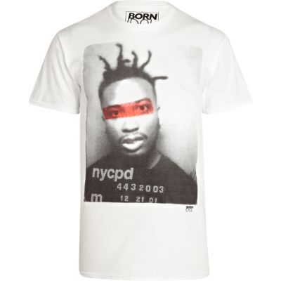 White Born Idol mug shot print t-shirt