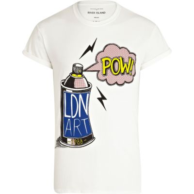 White spray can POW print t-shirt