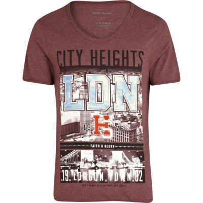 Red London city heights print t-shirt