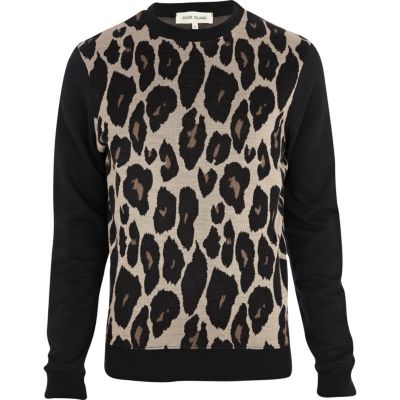 Black leopard print jacquard sweatshirt
