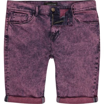 Pink acid wash denim shorts