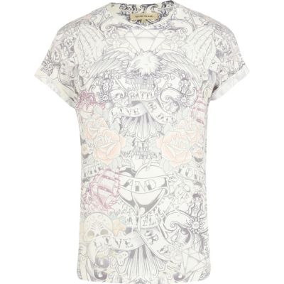 White tattoo print t-shirt