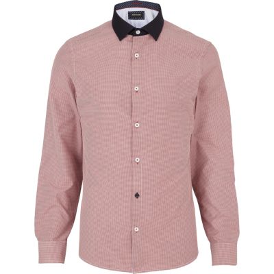 Red contrast collar gingham check shirt