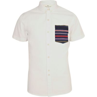 White Bellfield contrast pocket shirt