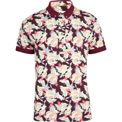 Red Bellfield leaf print polo shirt