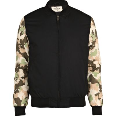 Black Bellfield camo sleeve bomber jacket