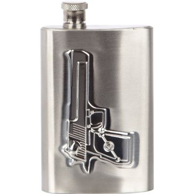 Silver tone metal gun hip flask