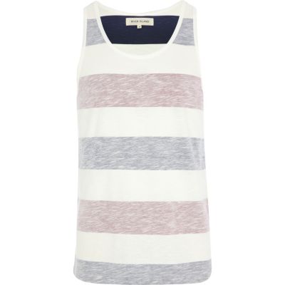 Ecru reverse colour block stripe vest
