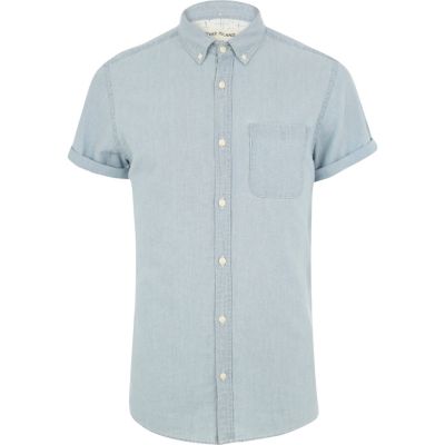 Light blue short sleeve Oxford shirt