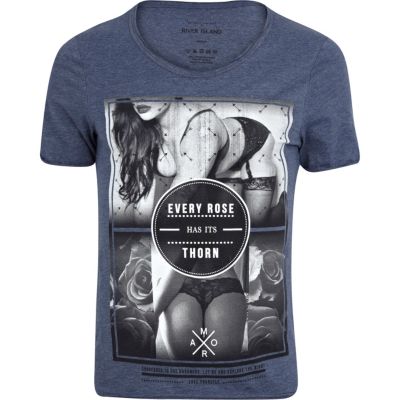 Blue marl every rose girl print t-shirt