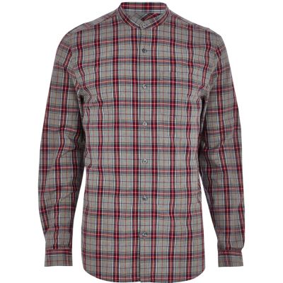 Grey tartan grandad shirt shirts sale men
