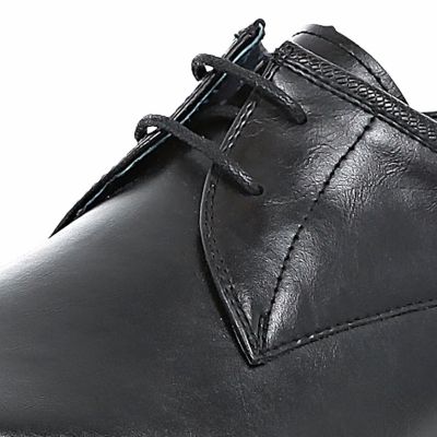 Black leather color block heel smart shoes