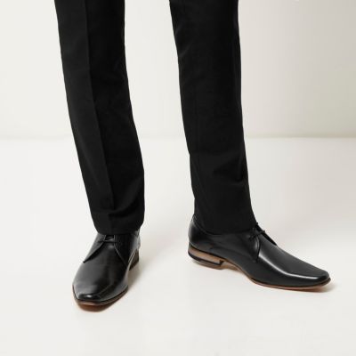 Black leather color block heel smart shoes