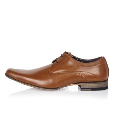 Brown leather color block heel smart shoes