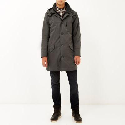 Grey casual long parka jacket