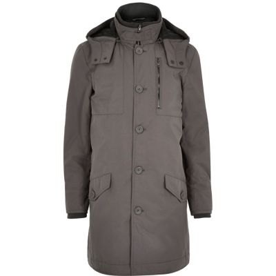 Grey casual long parka jacket
