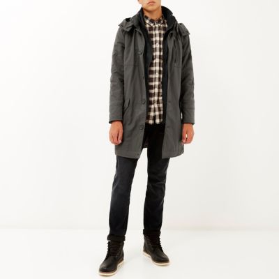 Grey casual long parka jacket