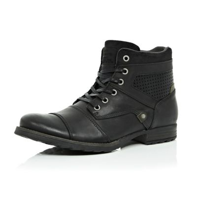 Black leather military boots