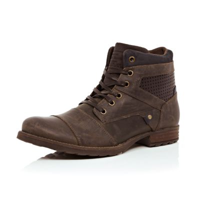 Brown leather military boots