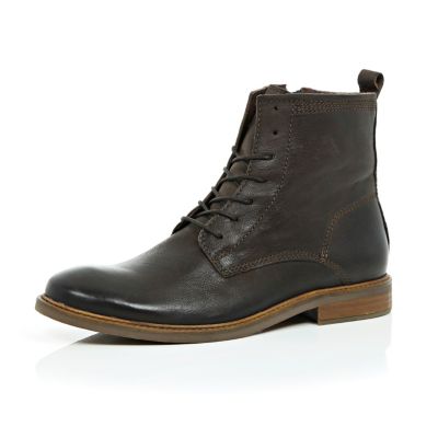 Dark brown leather worker boots