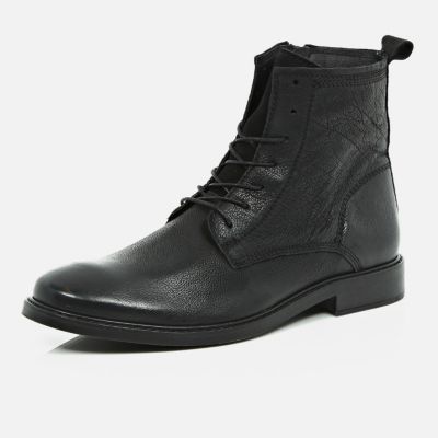 Black leather smart worker boots