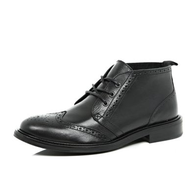 Black leather brogue chukka boots