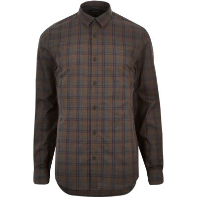 blue and brown check shirt