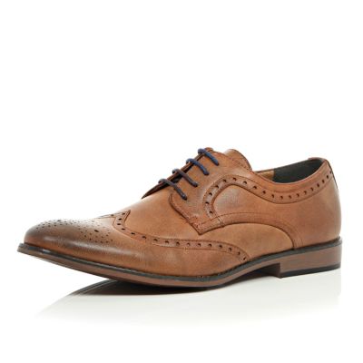 Brown color block sole brogues