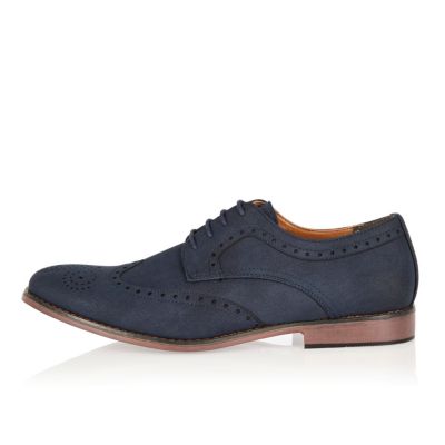 Navy color block sole brogues