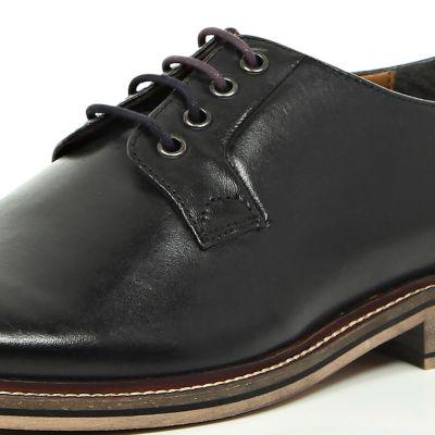 Black leather color block heel derby shoes