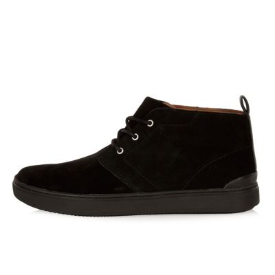 Black suede lace-up sneaker boots