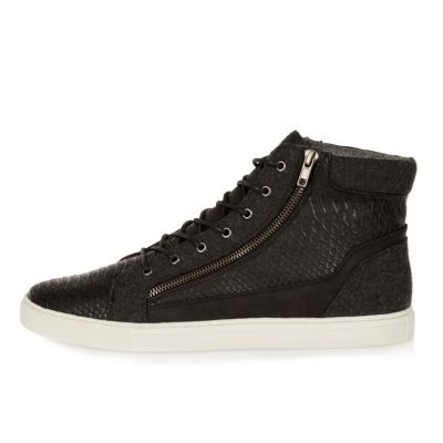 Black zip-up high top sneakers