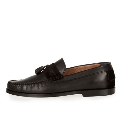 Black leather suede mix loafers
