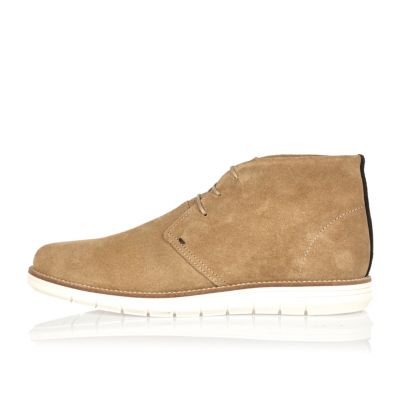 Camel suede wedge chukka boots