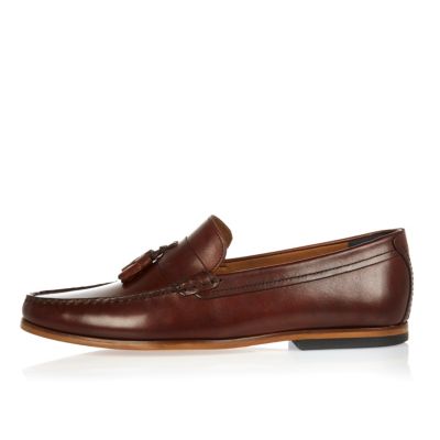 Dark brown leather tassel loafers
