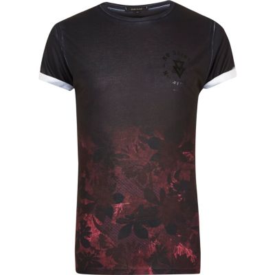 Black faded floral print Tshirt print tshirts tshirts / vests men