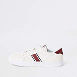 White mesh stripe side lace-up trainers