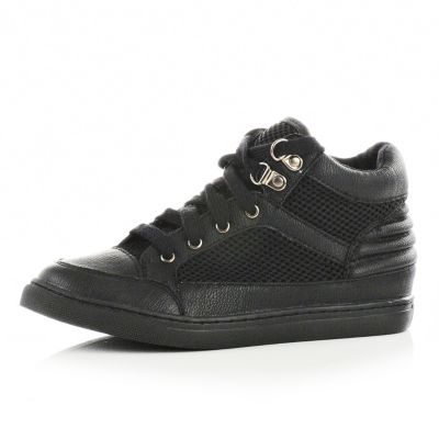 Boys black mid top trainers