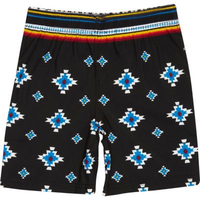 Boys black aztec print swim shorts