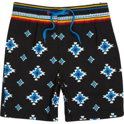 Boys black aztec print swim shorts