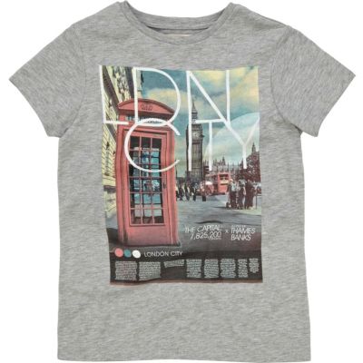 Boys grey london phone box print t-shirt