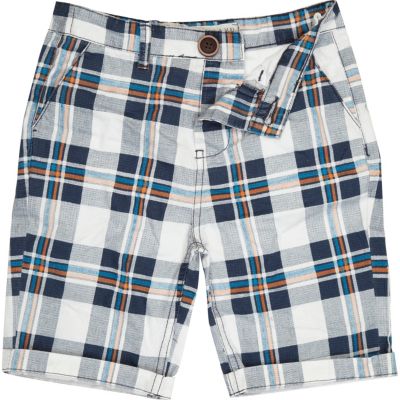 Boys blue check chino shorts